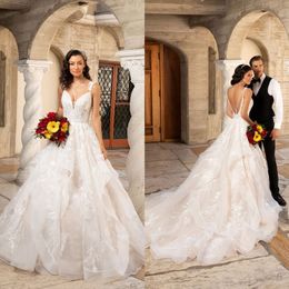 Kitty Chen 2021 Robes de mariée en V couche Appliques de dentelle une ligne Boute de mariée bouton arrière Sweep Train Robe de mariée Vestidos de Novia 250K