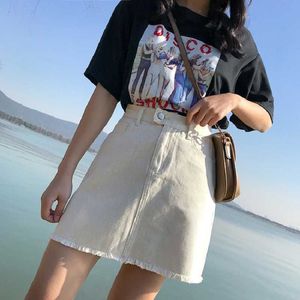 Kitty Leisure Big Yard High Taille Rokken A-lijn Tassel Harajuku ins Cultivation Fashion Code Black Academy Retro Rok 210608