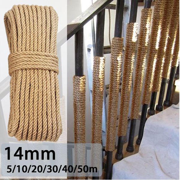 KIWARM 14mm 5 m-50 m naturel Jute corde ficelle corde torsadée macramé chaîne bricolage artisanat à la main décoration animal de compagnie gratter
