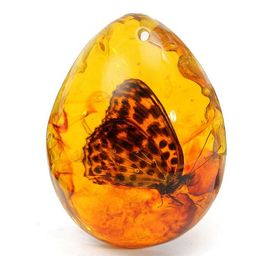 KiWarm offre spéciale 5*4 cm belle ambre papillon insectes pierre pendentif collier pierre précieuse pour bricolage bijoux pendentif artisanat