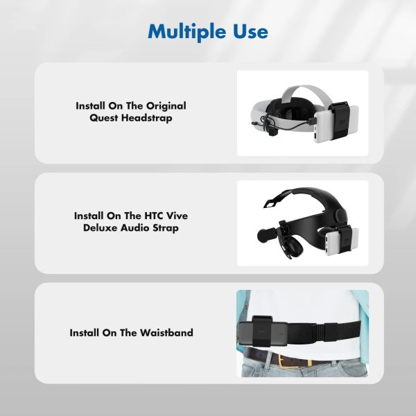 Kiwi Design 3 in 1 Battery Strap para Quest 2/Quest 3 Accesorios Correa de banco de energía ajustable para HTC Vive Battery Pack Strap VR