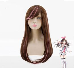 Kizuna AI Cosplay perruque 60 cm longue ligne droite marron mixte rose femmes fête Wigs6153234