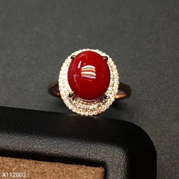 KJJEAXCMY Fine Jewelry Corail Rouge Naturel 925 Sterling Silver Femmes Réglable Gemstone Ring Support Test Fashion