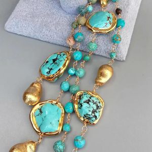 Kkgem 36 6 mm-8 mm rond 26x27 mm Nugget Green Turquoise Rosaire Gold Color Bracks Bracks Long Pull Challe Collier 36 240411