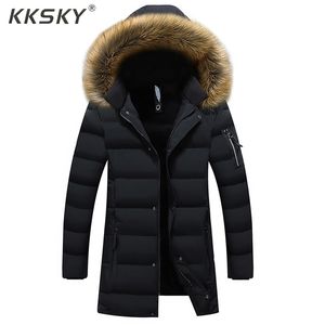 Kksky À Capuche Veste D'hiver Hommes Épais Chaud Parka Noir Et Manteau Long Style Col De Fourrure Coupe-Vent Pardessus 8xl 211214