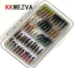 KKWEZVA 50pcs Combinación Nymph Fly Fishing Flies Insectos de la mosca Diferente salmón de salmón Luros de pesca de pesca Tackle 2205313198901