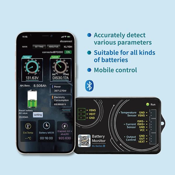 KL-F Series DC 0-120V Bluetooth Battery Tester Coullage Tension Courant VA Montage en temps réel Monitor Mobile Application Contrôle des applications