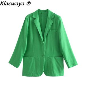 Klacwaya Femmes Blazer 2021 Été Mode Mode Sexy Mince Coton Vestes Elégante Femelle Chic costumes Casual Girls Cute Top Mujer x0721