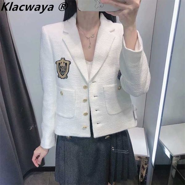 Klacwaya Za White Blazer Women Suit Veste avec boutons Fashion Casual Set 211006