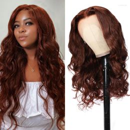 Klaiyi Body Wave #33B roodachtig bruin kanten front pruik 13x4 menselijk haar baby voor vrouwen bordeaux #99J super redden