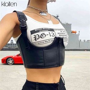 Klalien Black Basic Punk Crop Tops Women Pu Leather Tank Tops Summer Wild Casual Camisole Mujer Slank Vest Summer 210401