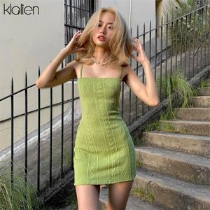 Klalien vrouwen mode elegante streetwear riem mini jurk zomer effen groen gebreide stretch slanke kantoor dame jurken 220311