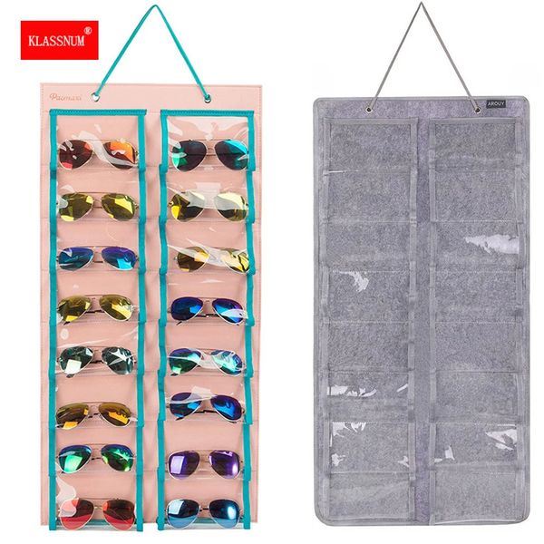 KLASSNUM 16 rejillas organizador de gafas almacenamiento bolsa para colgar en la pared gafas de sol contenedor exhibición de gafas bolsa colgante bolsa de bolsillo de pared 240118