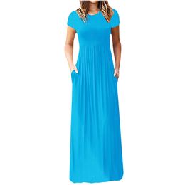 Kleider Maxi Robe pour femmes robe d'été mode bohème à manches courtes à manches courtes femme couleur solide