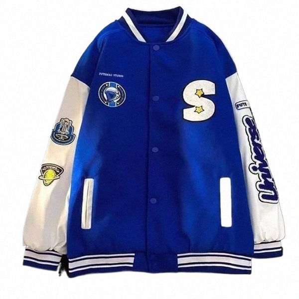 Klein Blue Baseball Jacket Hommes Unisexe Vintage Patchwork Veste Printemps INS Hip Hop American Baseball Jersey Couple Casual Manteau 46Ar #
