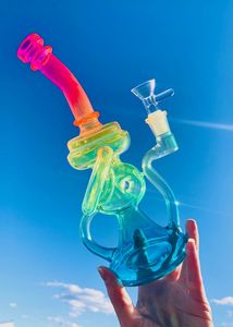 Klein Heady Bong Fab Egg Incycler Rainbow Colorful Hookah Glass Bong Dab Rig Recycler Pipes Water Bongs Smoke Pipe 14.4mm Junta hembra con tazón regular