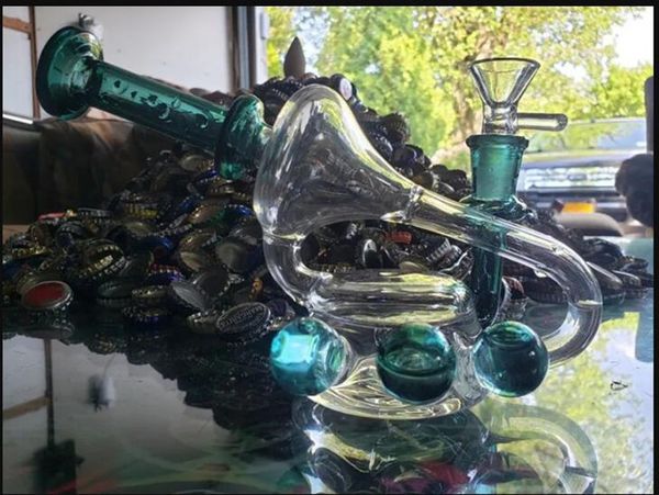 Klein Recycler Oil Rigs Bongs à eau en verre Narguilés Pipe en verre à fumée Bong à base de bécher avec bol de 14 mm