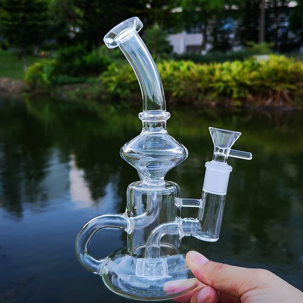 CO Clear Klein Tornado Recycler Bongs de vidrio Cachimbas de 7 pulgadas Tubos de agua de vidrio Pyrex de 5 mm de espesor Plataformas de dab de aceite de 14 mm con tazón Banger Accesorios para fumar hR024