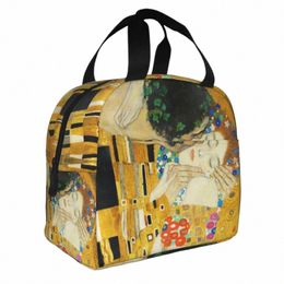 Klimt Kiss Sac fourre-tout isotherme pour femme Refroidisseur thermique portable Gustav Klimt Freyas Art Boîte à lunch Sacs de nourriture pour l'école de travail Y0W6 #