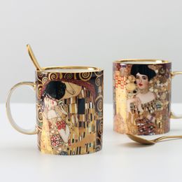 Klimt kus porcelian mokken koffiekopjes met lepel gustav klimt bone china bruiloft verjaardag huidige kantoor drinkware 220224