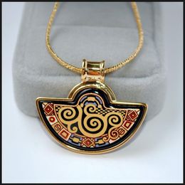 Klimt – colliers en émail plaqué or 18 carats pour femmes, pendentif en forme d'éventail, collier pour dames, bijoux de mariage, 293g