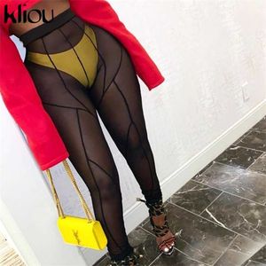 Kliou Mesh See Through Pantalons Femmes Sexy Taille Haute Patchwork Sheer Leggings Body-shaping Baddie Style Skinny Pantalon 211204