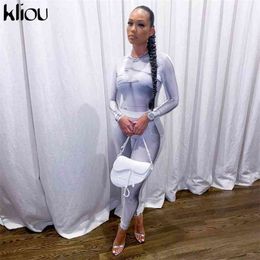 Kliou Imprimer Couleur Match Deux Pièces Ensemble Femmes Sexy Body Leggings Slim Streetwear Co-ord Tenues Femme Party Clubwear Vêtements 210727