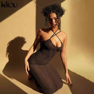 Kliou See Through Sexy Maxi Jurk Mouwloze Dames Comfortabel Ademend Kleding Bandage Backless Party Hipster Jurken Hot Y1204