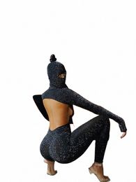 Kliou Shiny Outstanding Bodyc Capuchon Jumpsuit Vrouwen Lg Mouw Sexy Backl Fi Streetwear Skinny Slanke Vrouwelijke Algehele z0go #