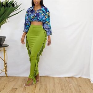 Kliou Side Tassel Vrouwen Rok Elegant Unieke Robe Rechte Skinny Hight Taille Stretchy Streetwear Style Vrouwelijke Kleding 220401