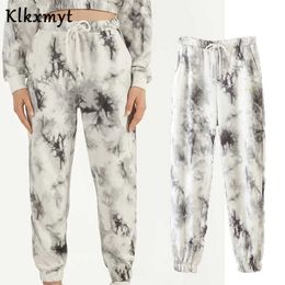 Klkxmyt High Street Vintage Taille Tie-Dye Print Jogging Broek Dames Pantalones Mujer Pantalon Femme 210527
