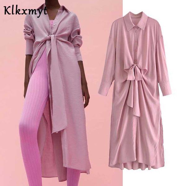 Klkxmyt primavera za vestido mujeres estilo inglaterra vintage anudado tenedor dividido moda elegante vestidos de fiesta noche 210527