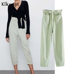 Klkxmyt été angleterre haute rue vintage poches recueillir taille cheville jeans femme lâche harem pour les femmes 210527