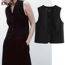 KLKXMYT VEST DAMES MODIE ENKELE BREADEN VAILT Vintage mouwloze zwarte elegante vrouwelijke korte bovenkleding chic tops 210527