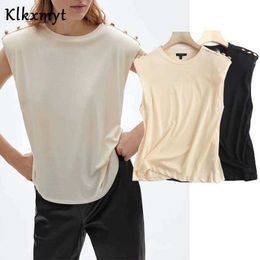 KLKXMYT ZA zomer t-shirt vrouwen Engeland stijl schouderpads knop katoen mouwloze harajuku t-shirt camisetas verano mujer 210527