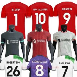 KLOPP SZOBOSZLAI Jerseys de fútbol 23 24 MAC ALLISTER Top Thai Quality Home Red Away Purple Football Kit Shirts 3XL 4XL Fan Player Versión Hombres Niños Uniforme