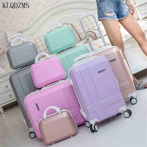 KLQDZMS Style britannique pouces ensemble de bagages à roulettes avec sac à main femmes chariot valise de voyage sac cosmétique roues J220707