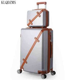 Klqdzms PC roulant classique ensemble de bagages '''''' pouces Abs rétro étui de voyage sur roues avec sac cosmétique pour les femmes J220707