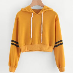 Sweats à Capuche Femme Sweats Mode Chic Femmes Filles Manches Longues Crop Top Sweat Rayé Pull Décontracté Doux Jaune