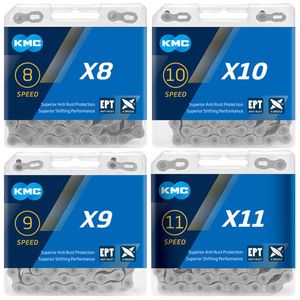KMC X8 X9 X10 X11 EPT -ketting 116 Links 9V 10V 11V 8 Speed ​​Silver Prevent Rust Extra licht Dubbele MTB Road Bike Bicycle Chains 0210