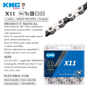 KMC X9 X10 X11 Chaîne de vélos 116 Liens de la chaîne de vélos de route MTB pour SRAM 9S 10S 11 Speed Speed Silver-Gray Bike Chains 9V 10V 11V