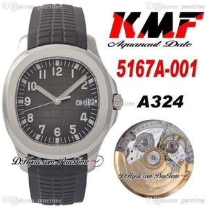 KMF 5167A PP324CS A3234 Automatische heren Watch stalen kast grijs reliëf kiezer stoknummer markeringen rubberen band horloges super edition335e