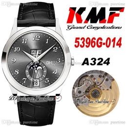 KMF 5396G-011 Grand Complications A324 Automatische Mens Horloge Staal Case Grijs Dial Stick Markers Maan Fase Zwart Lederen Band Horloges Super Edition Puretime B2