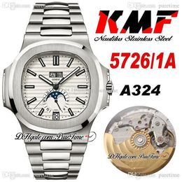 KMF 5726/1A-014 Calendrier annuel Cal.324SC A324 Montre automatique pour homme Phase de lune Cadran blanc texturé Bracelet en acier inoxydable Super Edition Puretime B2