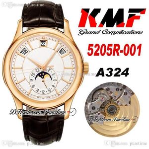 KMF-complicaties jaarlijkse kalender CAL.324SC automatische herenhorloge rose goud 5205R-001 witte wijzerplaat Maan fase lederen band horloges Super editie Puretime E05F5