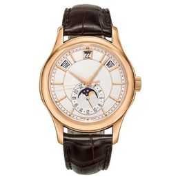 KMF Complications Calendrier annuel Cal 324SC Montre automatique pour homme Or rose 5205R-001 Cadran blanc Phase de lune Bracelet en cuir Montres S2406