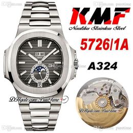 KMF 5726/1A-001 Calendrier annuel Cal.324SC A324 Montre automatique pour homme Phase de lune Cadran texturé gris Bracelet en acier inoxydable Super Edition Puretime C03