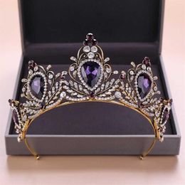 KMVEXO 2019 nouveau baroque violet cristal diadème couronne accessoires de cheveux de mariée mariées diadèmes mariage casque princesse reine diadème H249V