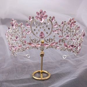KMVEXO – diadèmes baroques magnifiques en strass roses, bijoux de cheveux pour femmes, couronne de mariage en cristal, couvre-chef de mariée, bijoux de fête 240305