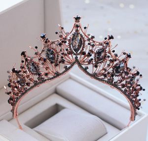 KMVEXO BAROOK ROSE GOUD ZWART KRISTAL BRIDAL TIARA RITONE DIADEM PACEANT KROWN VOOR BRIDES HOOFDBAND HUWEN HAAR ACCESSOIRES Y2028375